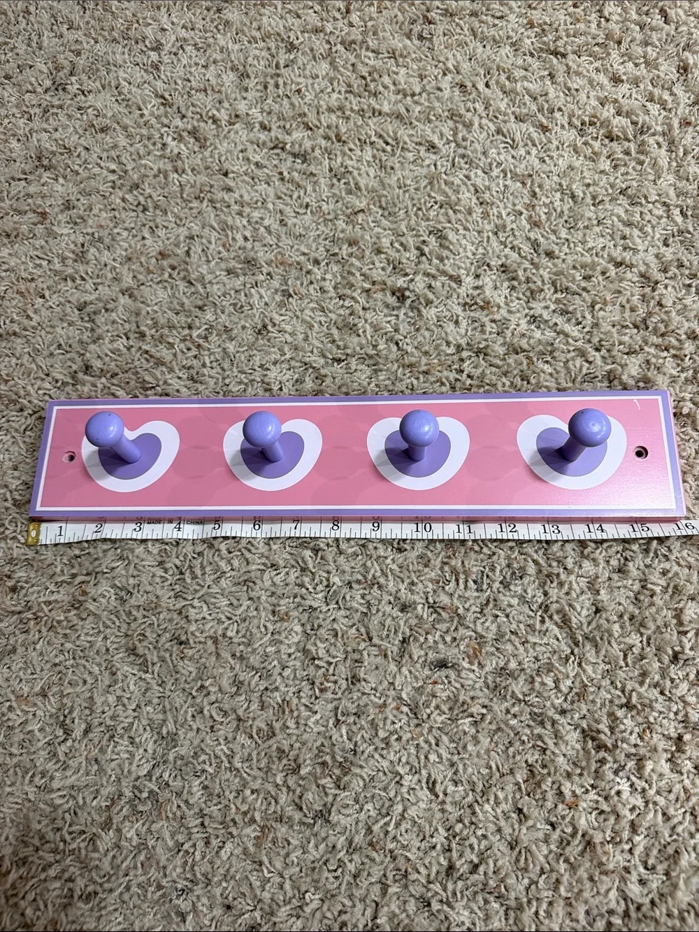 Pink and Lavender Heart Wall Hook Rack - Kids Wall Decor